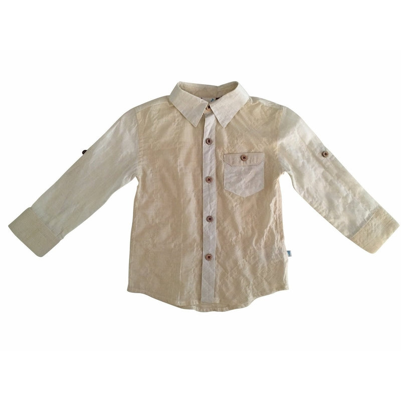 Taupe Crinkled Striped Cotton Shirt