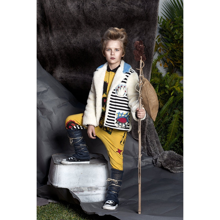 Hand Painted Black and White Striped Fury Jacket