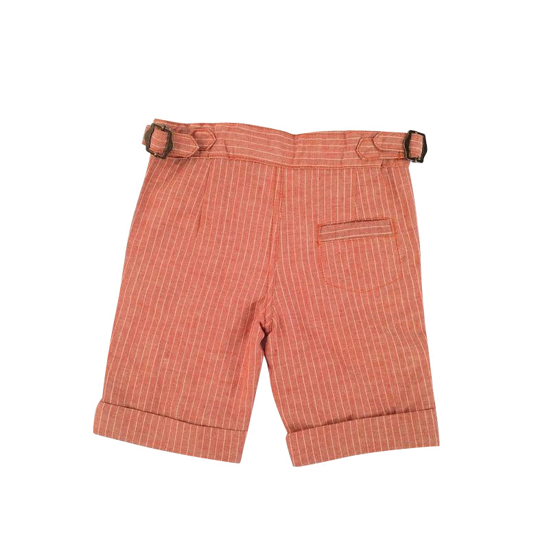 Coral Linen Striped Shorts