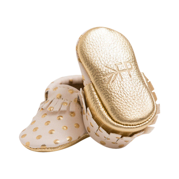 Cream and Gold Heirloom Moccasins