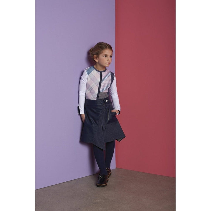 Denim Faux Leather Asymmetrical Skirt