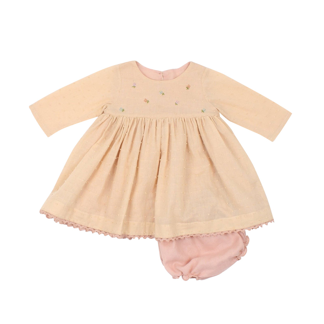 Dusty Pink Swiss Dot Dress With Flower Embroidery