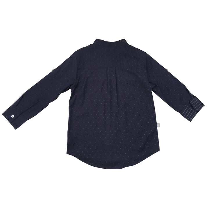 Navy & White Dot Mandarin Shirt