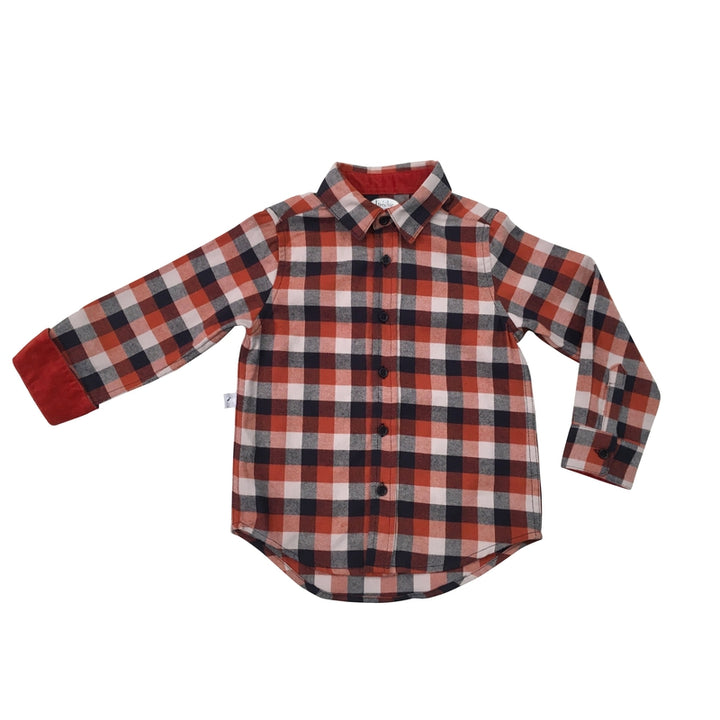 Burnt Orange & Navy Plaid Flannel Shirt