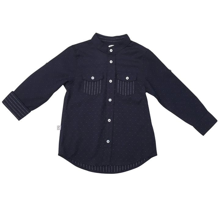 Navy & White Dot Mandarin Shirt
