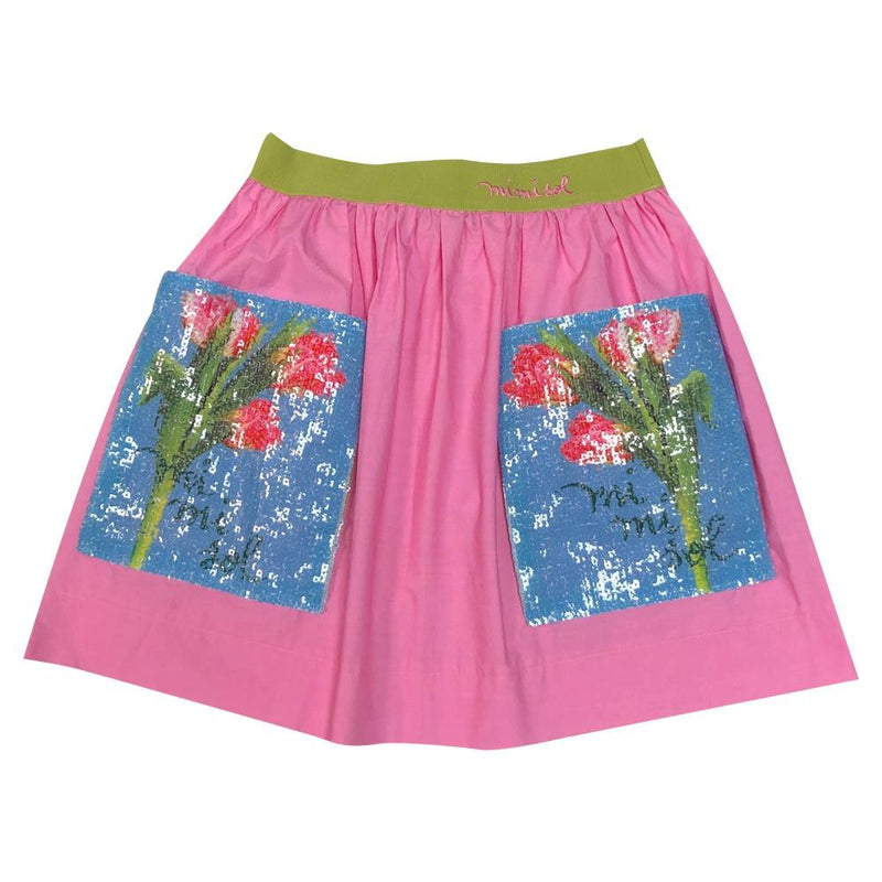 Pink And Green Sequin Pocketed Skirt