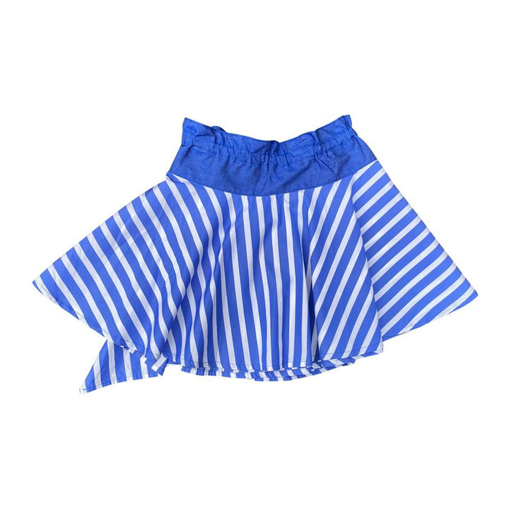 Blue And White Stripped Asymmetric Skirt