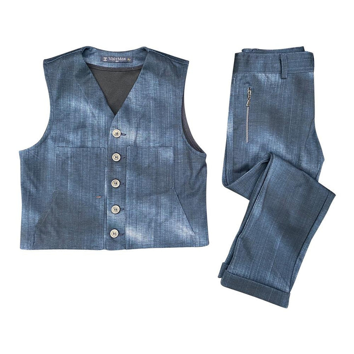 Stretchy Denim Wash Pant & Vest Suit
