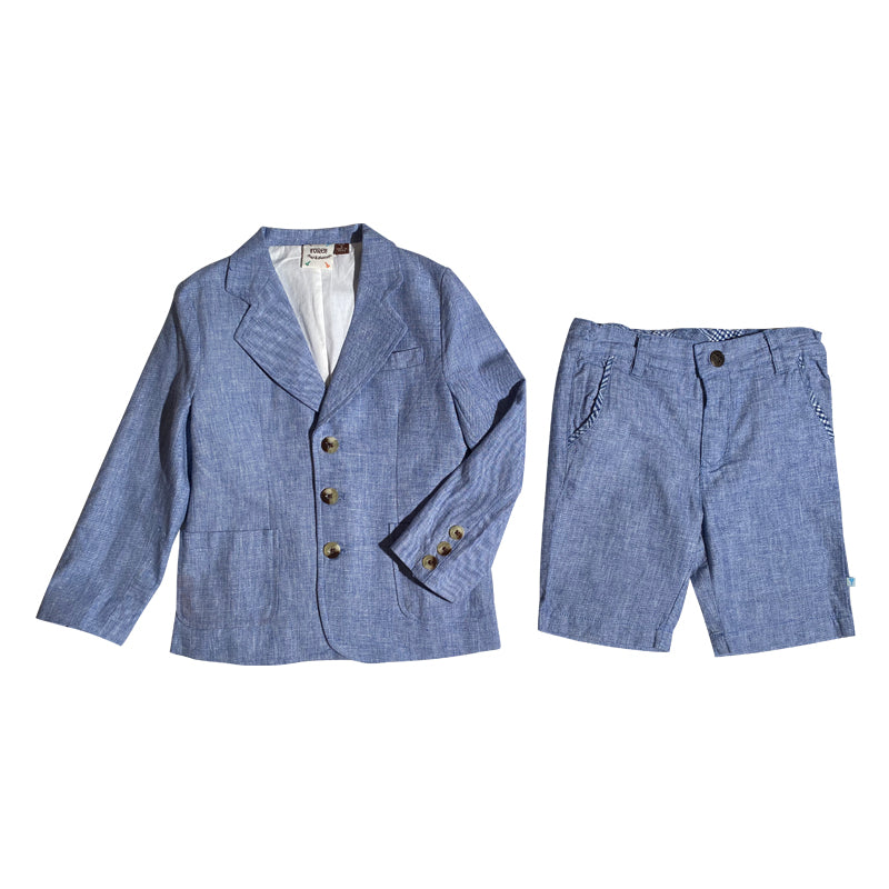 Blue Linen Blazer and Short Suit