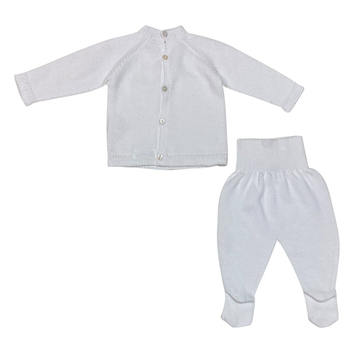 White 2pc Knitted Lace Sweater With Footed pant