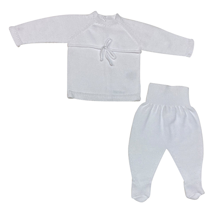 White 2pc Knitted Lace Sweater With Footed pant