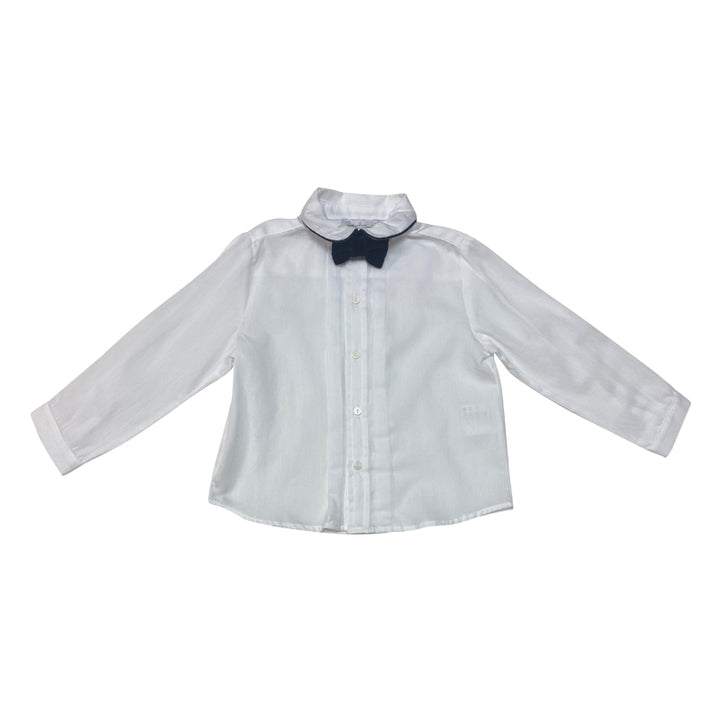 White Button Down Top With Navy Bowtie