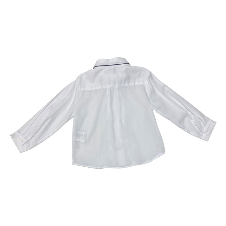 White Button Down Top With Navy Bowtie