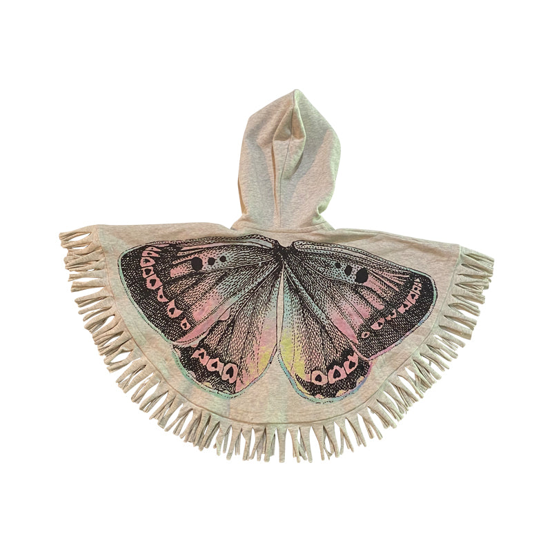 Light Gray Marle Multicolor Fringed Poncho Wings
