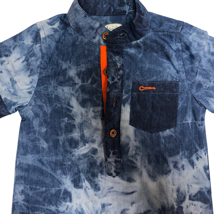 Denim Saltwater Mandarin Collar Romper