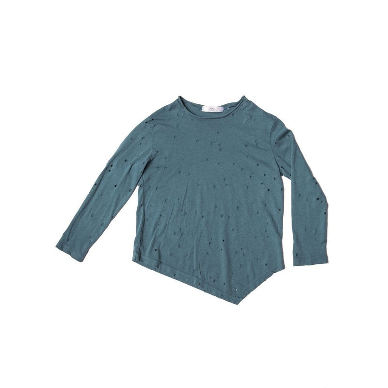 Teal Asymmetrical Tee With Holes