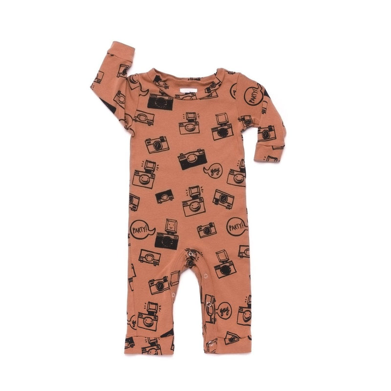 Camera Print Long Sleeve Romper