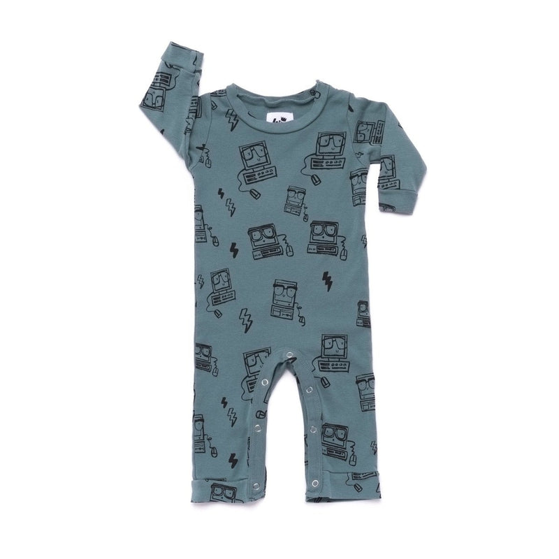 Computer Print Long Sleeve Romper