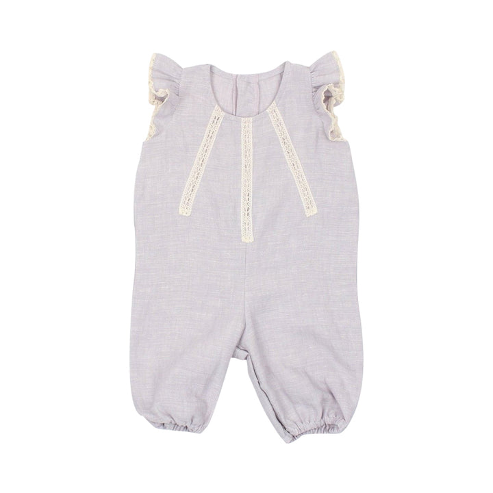 Lavender Flutter Sleeve Overall With Lace