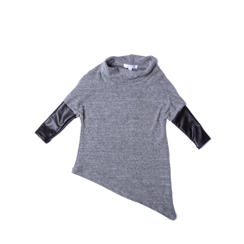 Faux Cashmere Tunic with Faux Leather Sleeves