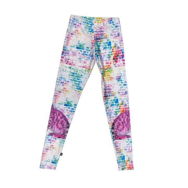 Multicolor Kitten On Brick Wall Print Legging