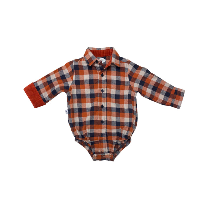 Burnt Orange And Navy Plaid Flannel Bodysuit
