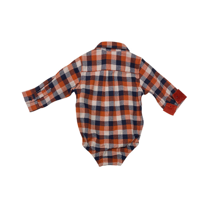 Burnt Orange And Navy Plaid Flannel Bodysuit