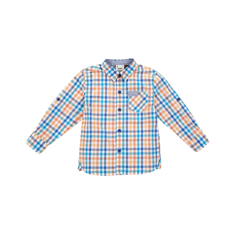 Orange Check Rolled Cuff Shirt