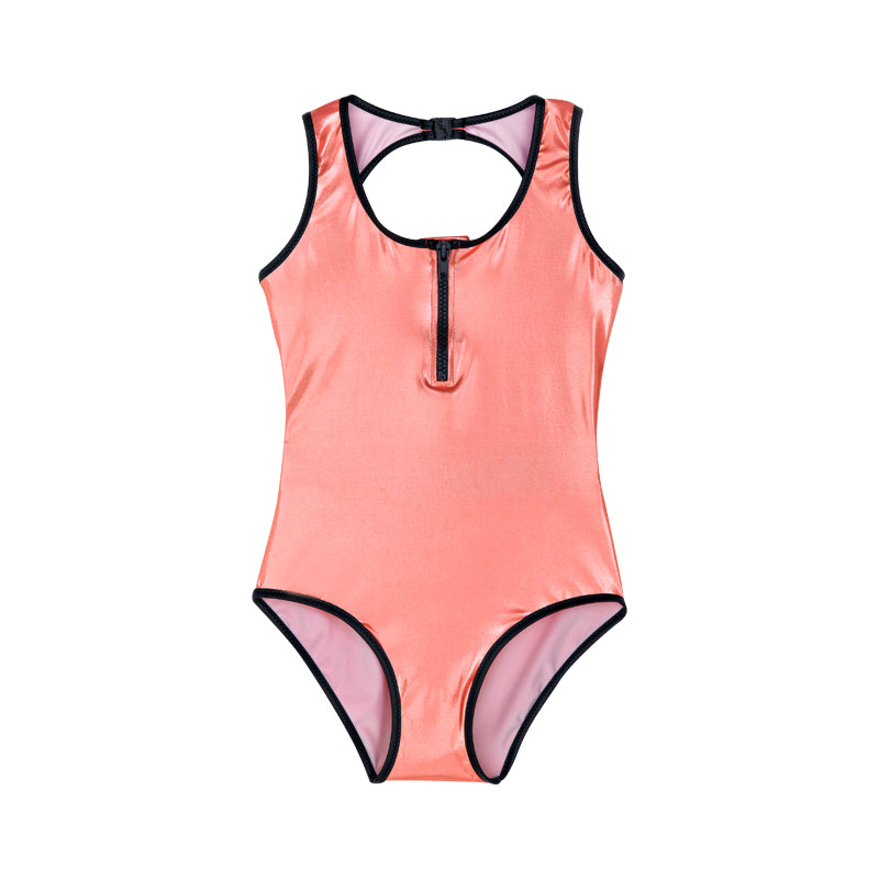 Pink Metallic Zipped Swimsuit