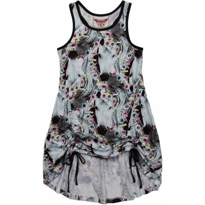 Multicolor Drawstring Daisy Horse Repeat singlet dress