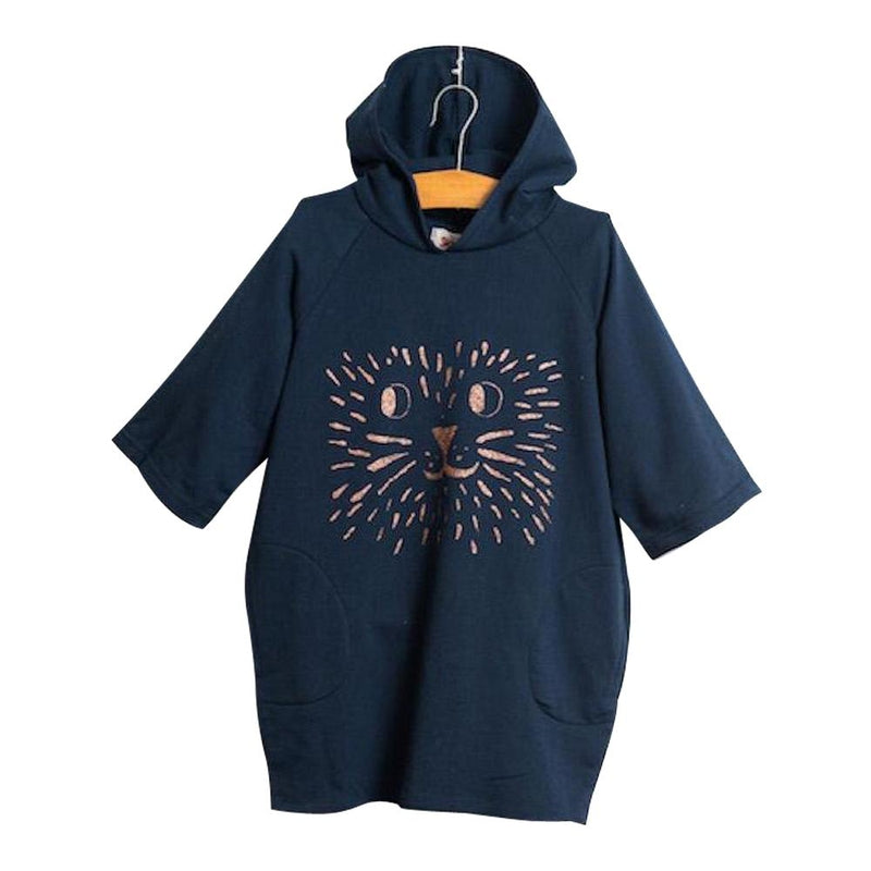 Navy Cat Face Hoodie Dress