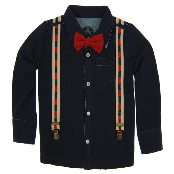 Red Bowtie Suspender Button Down Shirt