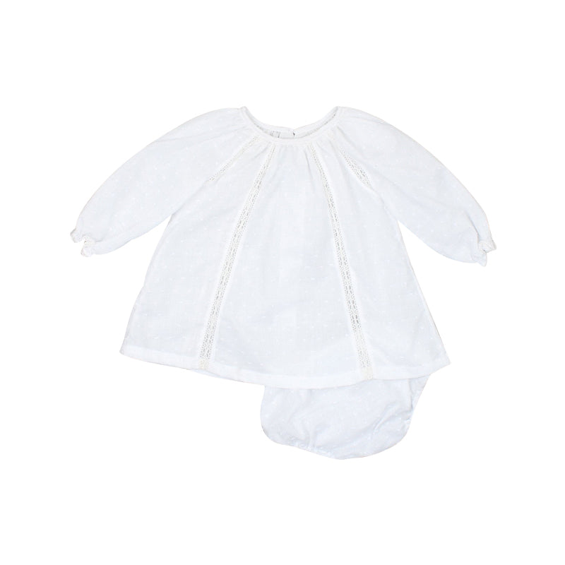 White Swiss Dot Lace Inserted Dress