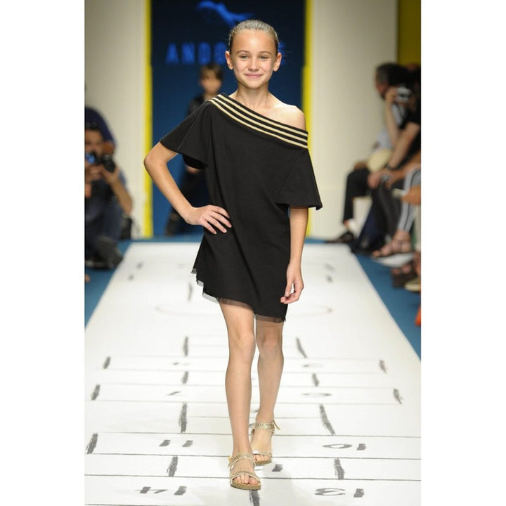 Black Ribbed Stripe Trim Dress