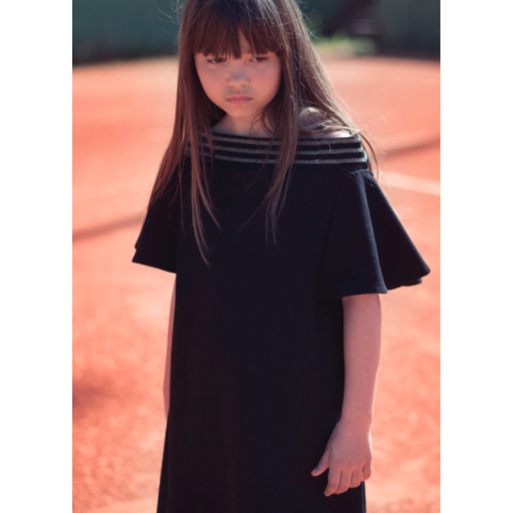 Black Ribbed Stripe Trim Dress