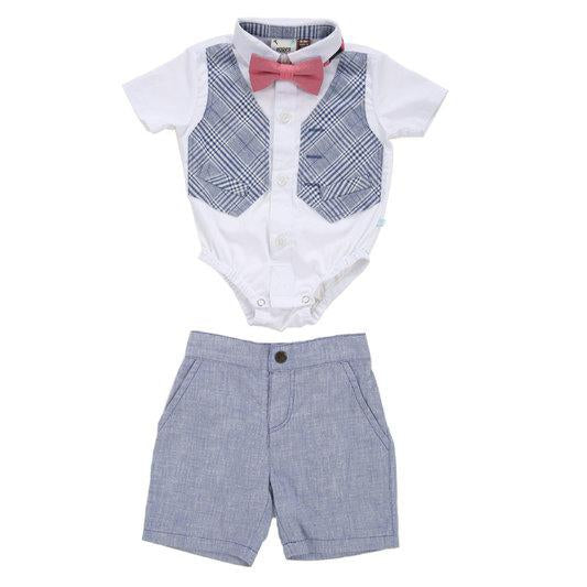 Blue Shorts / Vest & Bow Tie Set