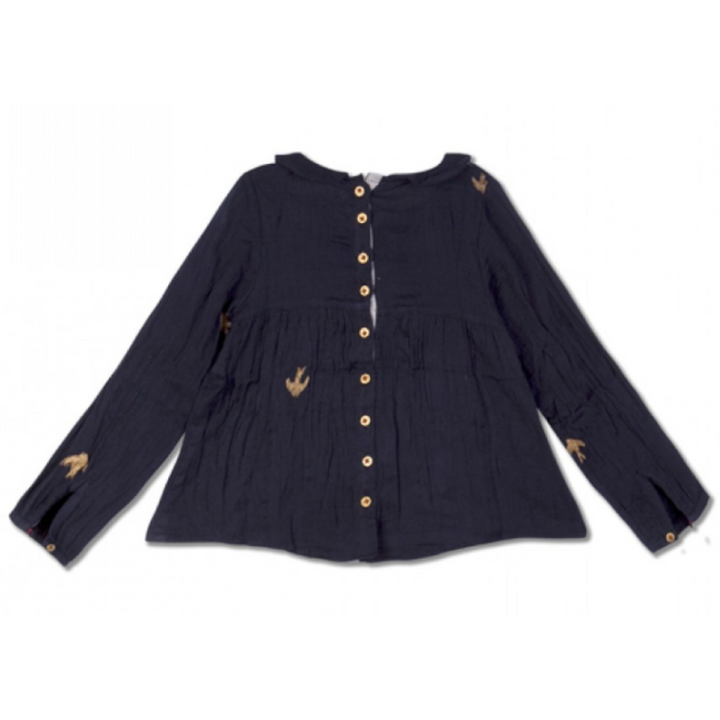 Navy Blue With Bird Print Chini Shirt