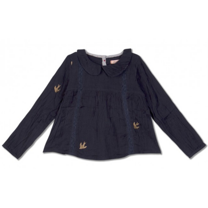 Navy Blue With Bird Print Chini Shirt