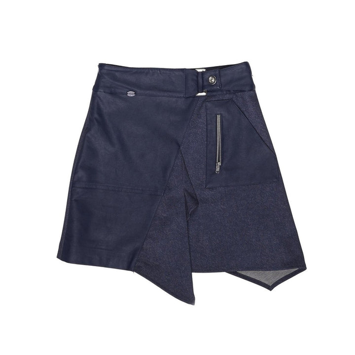 Denim Faux Leather Asymmetrical Skirt