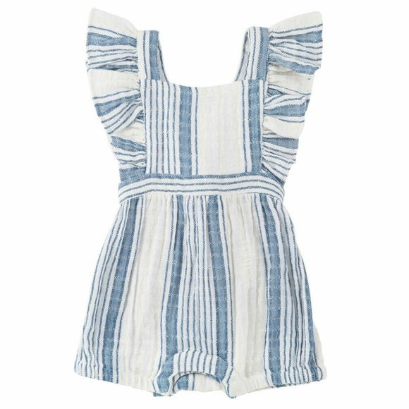 Penelope Front Ruffle Indigo Romper