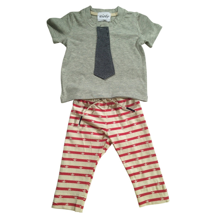 Navy Tie Top & Red Star Pant Set