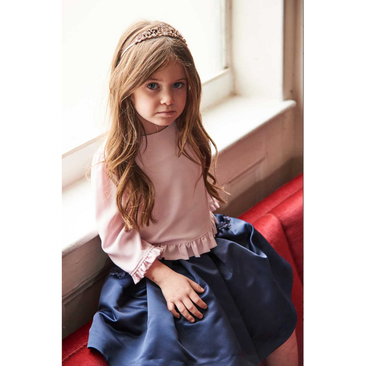 Navy Satin Applique Skirt