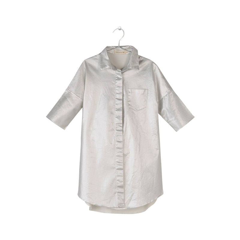 Silver Raw Edge Long Shirt Dress