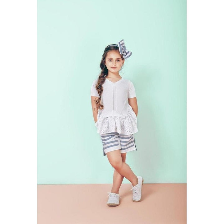 Striped Short With Solid Light Blue Back