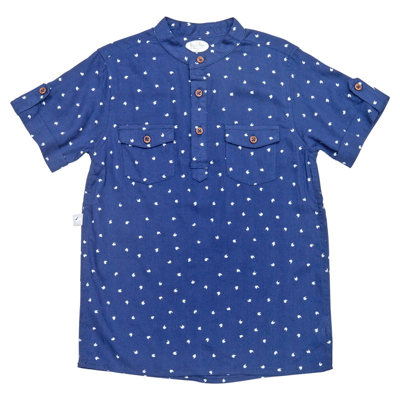 Navy Dot Short Sleeve Mandarin Shirt