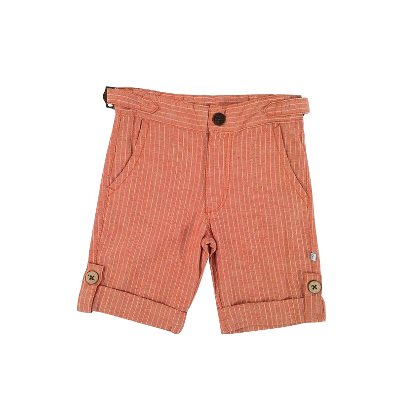 Coral Linen Striped Shorts