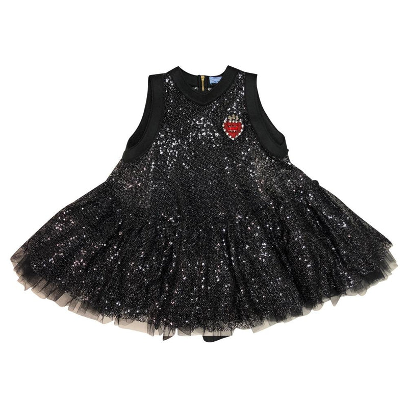 Black Fine Sequin Dress With Brooch