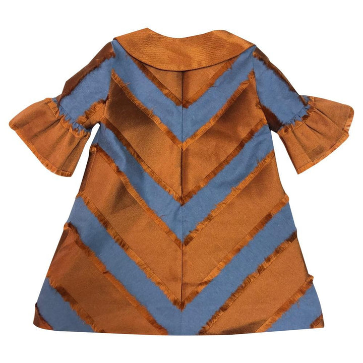 Copper and Blue Taffeta Tulle Sleeve Dress