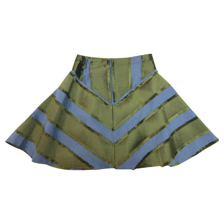 Olive And Powder Blue Striped Skirt