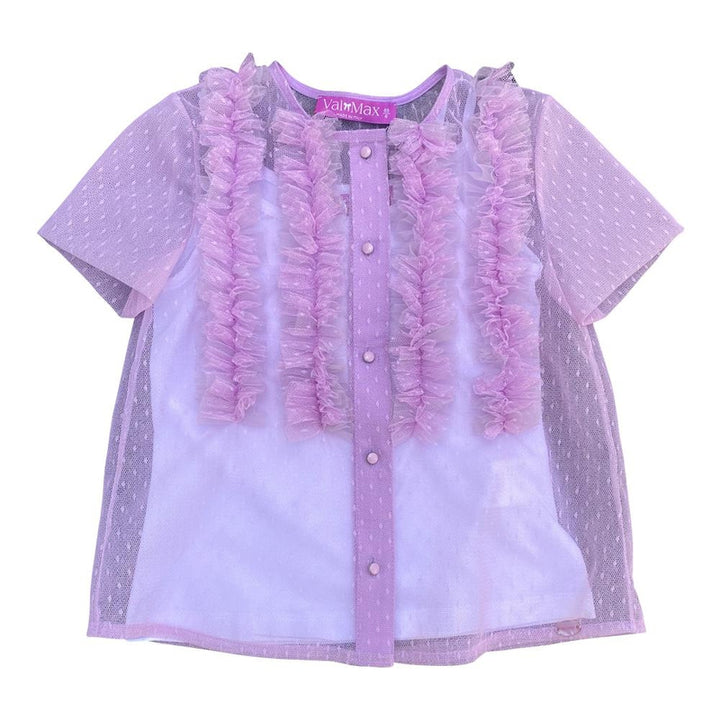 Lavender Ruffle Sheer Top With White Camisol
